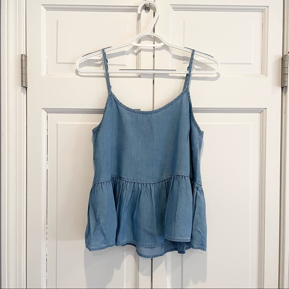 Mud Pie Blue Chambray Ruffle Tank Top XS